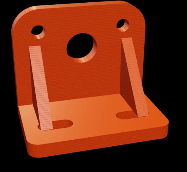 Staffa stampata in 3D in PLA arancio, 60 × 40 × 50 mm